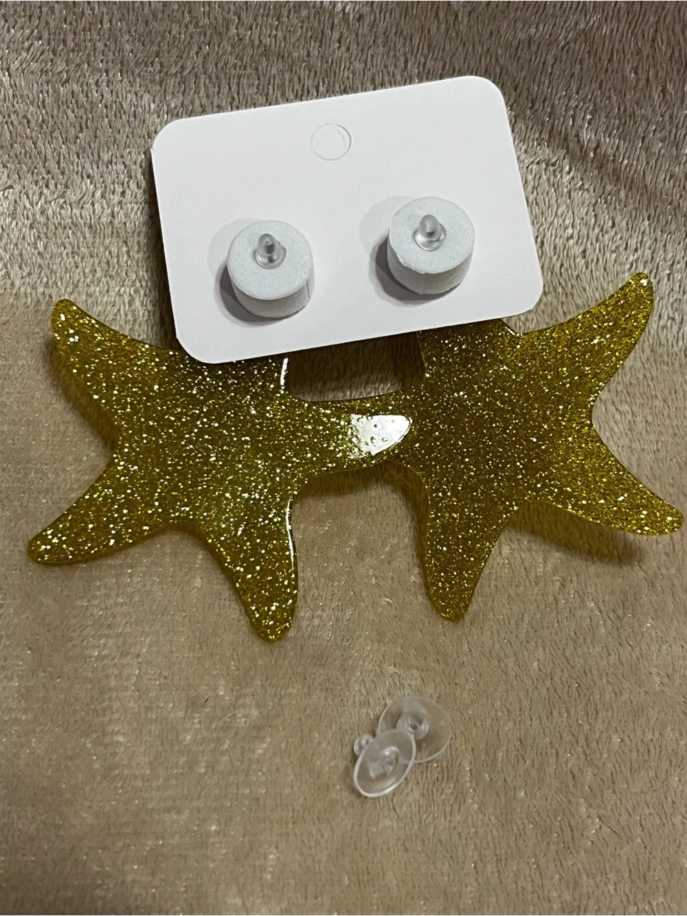 Gold Glitter Starfish Earrings - Beach Vacation